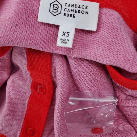Candace Cameron Bure Pink Red Trim Button Front Knit Cardigan Sweater Womens XS - Picture 4 of 9